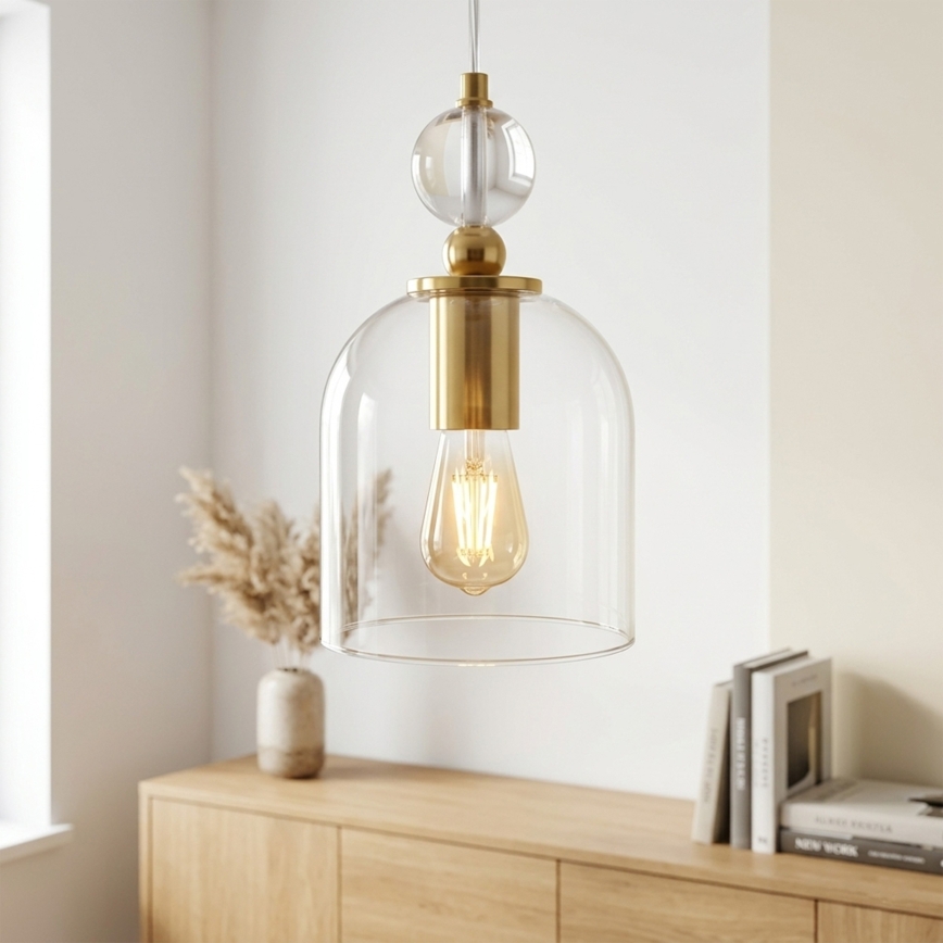 Lustr na lanku VELARE 1xE27/15W/230V zlatá/čirá