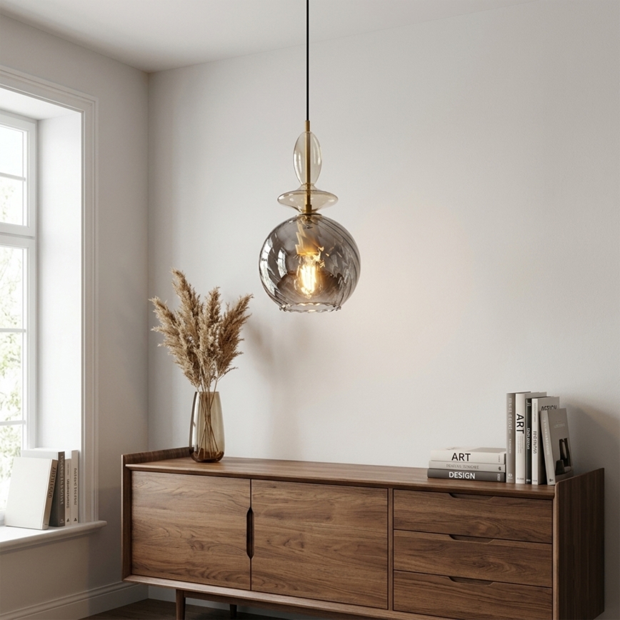 Lustr na lanku VELLO 1xE27/15W/230V černá/kouřová béžová/černá