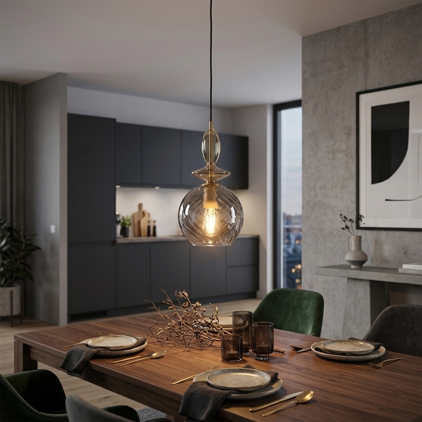 Lustr na lanku VELLO 1xE27/15W/230V černá/kouřová béžová/černá
