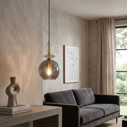 Lustr na lanku VELLO 1xE27/15W/230V černá/kouřová béžová/černá