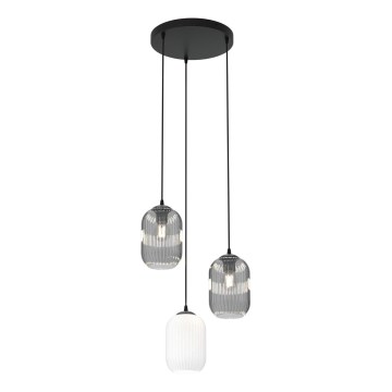 Lustr na lanku VERDI 3xE27/15W/230V pr. 30 cm černá/šedá/bílá