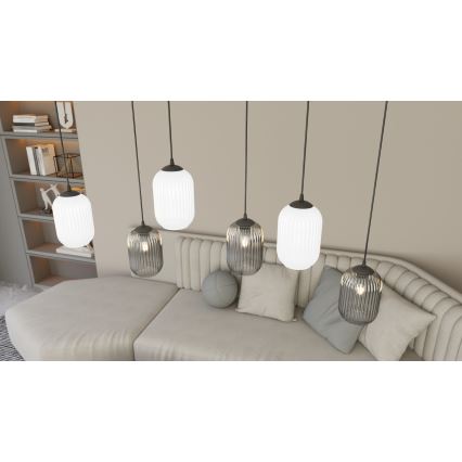 Lustr na lanku VERDI 3xE27/15W/230V pr. 30 cm černá/šedá/bílá