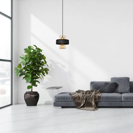Lustr na lanku VOLTA 1xE27/15W/230V černá/zlatá