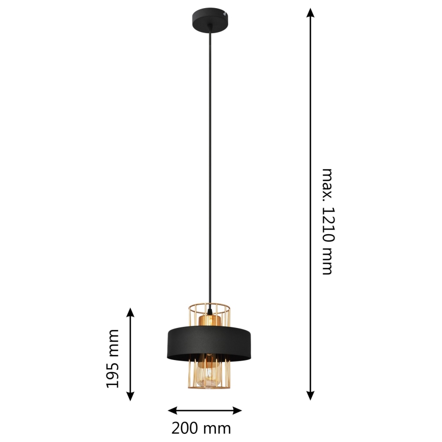 Lustr na lanku VOLTA 1xE27/15W/230V černá/zlatá