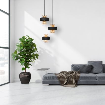 Lustr na lanku VOLTA 3xE27/15W/230V černá/zlatá