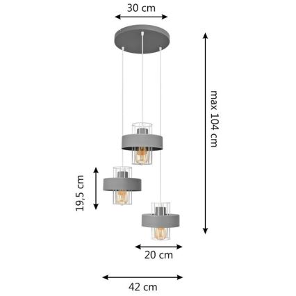 Lustr na lanku VOLTA 3xE27/15W/230V pr. 42 cm šedá
