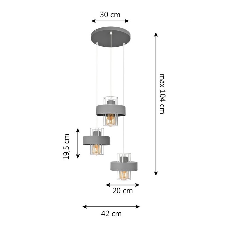 Lustr na lanku VOLTA 3xE27/15W/230V pr. 42 cm šedá
