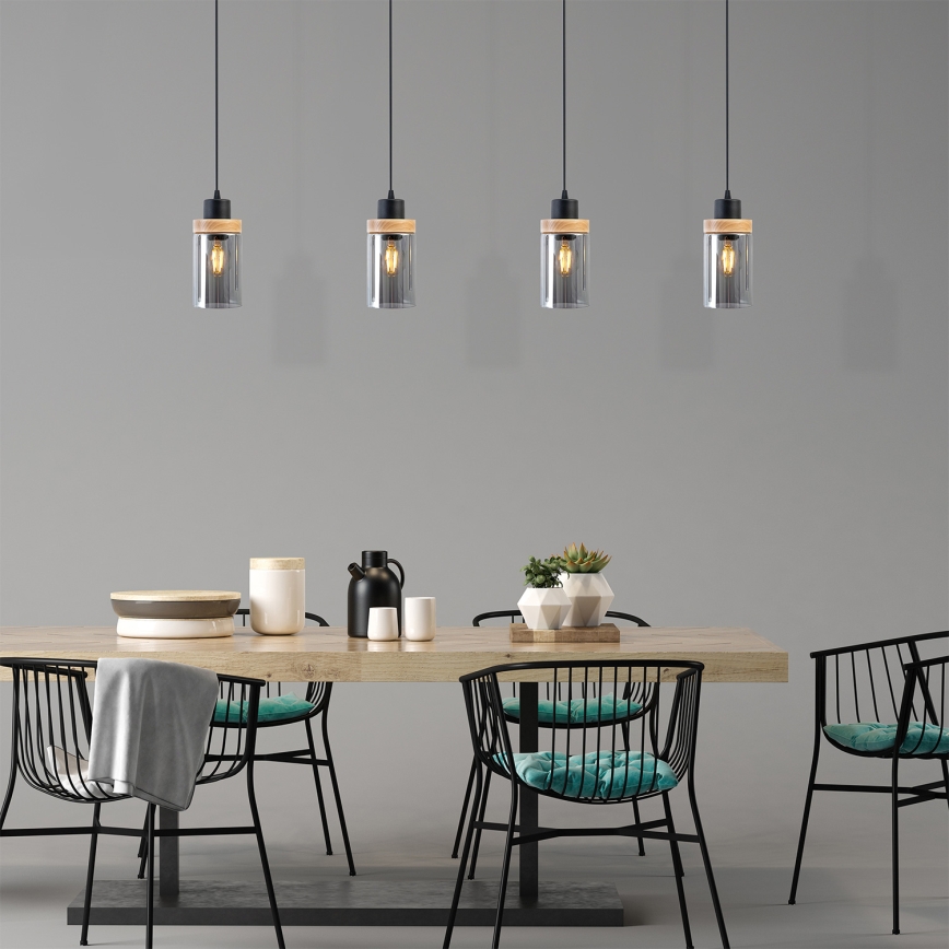 Lustr na lanku WOODNEST 1xE27/15W/230V borovice/kouřová černá