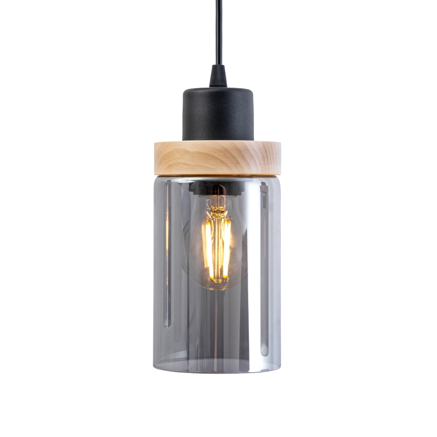Lustr na lanku WOODNEST 1xE27/15W/230V borovice/kouřová černá