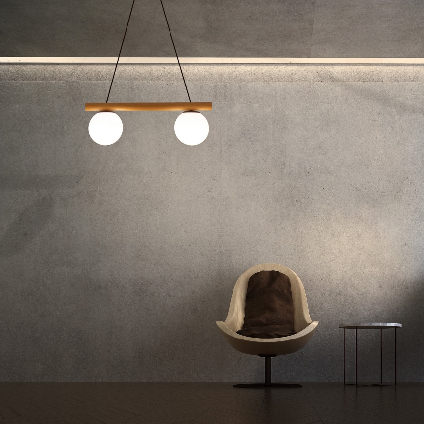 Lustr na lanku WOODSTOCK 2xE27/15W/230V dřevo/černá