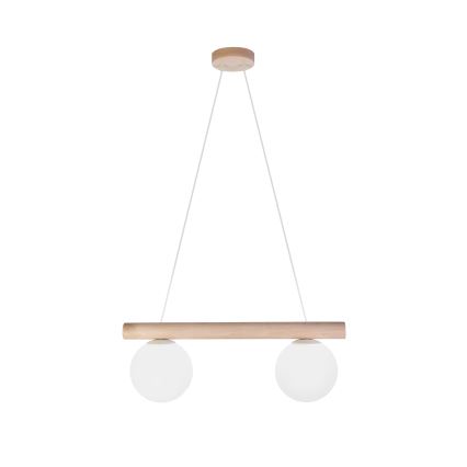 Lustr na lanku WOODSTOCK 2xE27/15W/230V dřevo/krémová