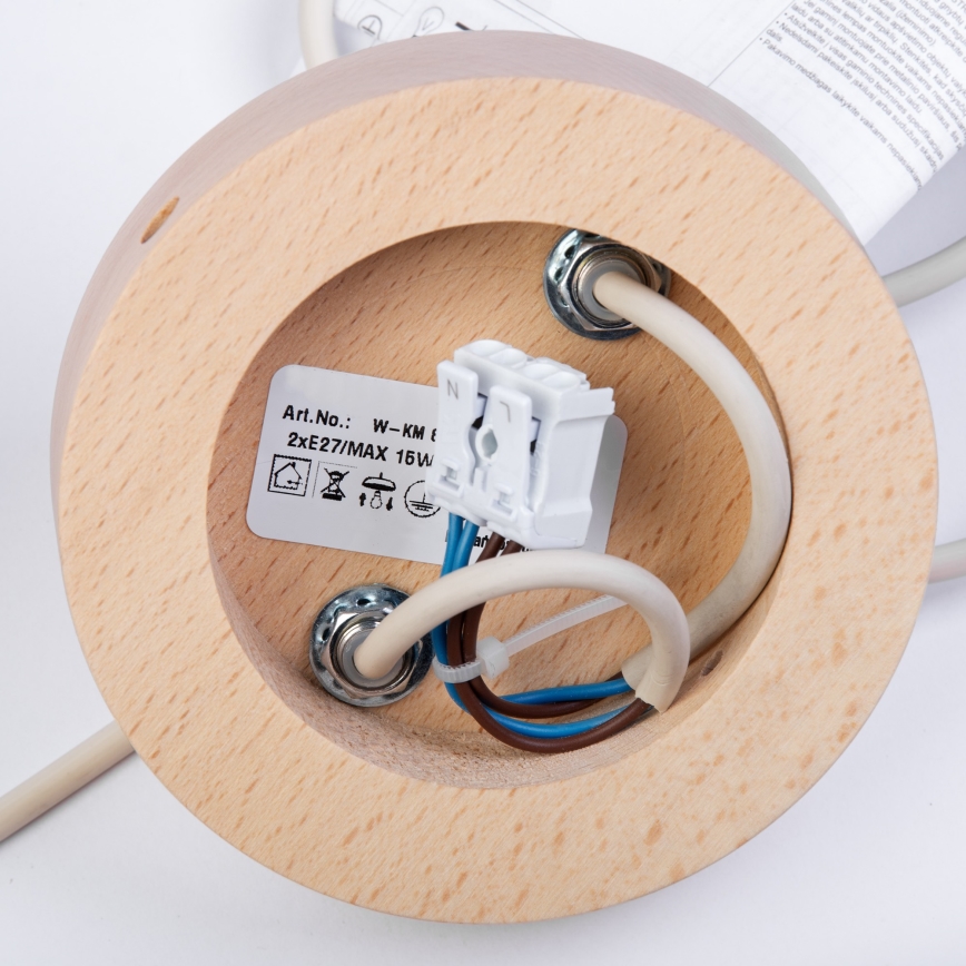 Lustr na lanku WOODSTOCK 2xE27/15W/230V dřevo/krémová