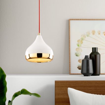 Lustr na lanku YILDO 1xE27/40W/230V bílá/zlatá/červená