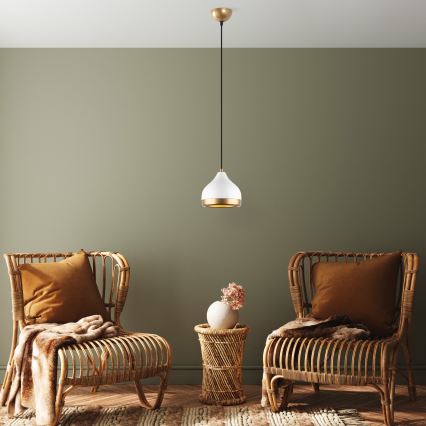 Lustr na lanku YILDO 1xE27/40W/230V bílá/zlatá