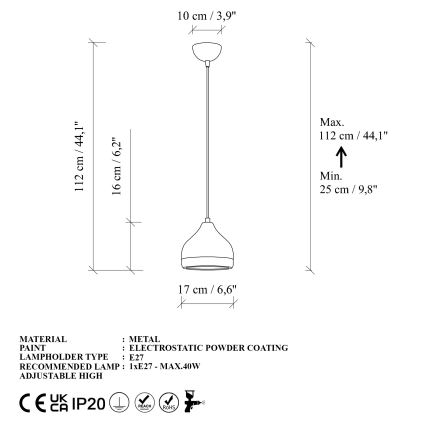 Lustr na lanku YILDO 1xE27/40W/230V bílá/zlatá