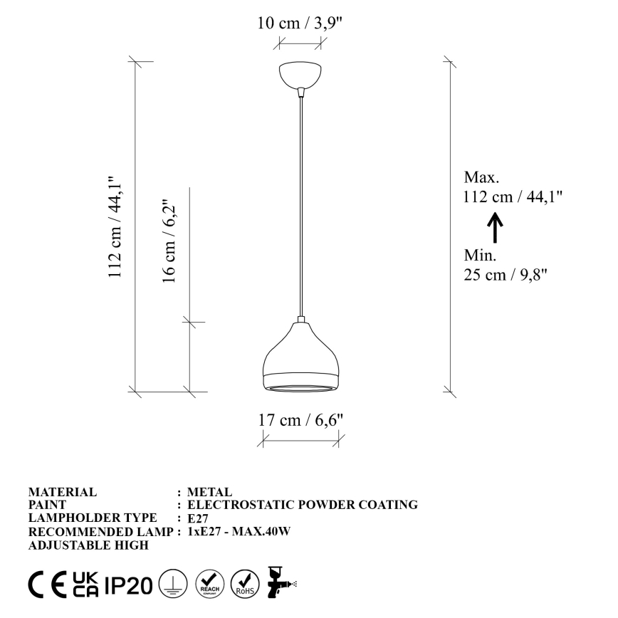 Lustr na lanku YILDO 1xE27/40W/230V bílá/zlatá