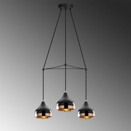 Lustr na lanku YILDO 3xE27/40W/230V černá/měděná