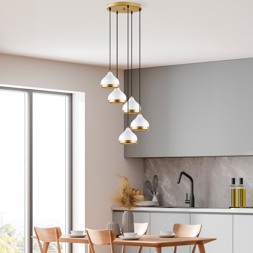 Lustr na lanku YILDO 5xE27/40W/230V bílá/zlatá