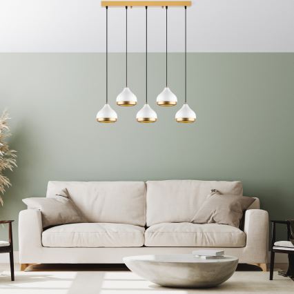 Lustr na lanku YILDO 5xE27/40W/230V bílá/zlatá