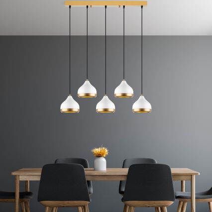 Lustr na lanku YILDO 5xE27/40W/230V bílá/zlatá