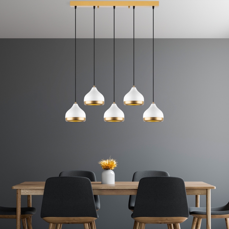 Lustr na lanku YILDO 5xE27/40W/230V bílá/zlatá
