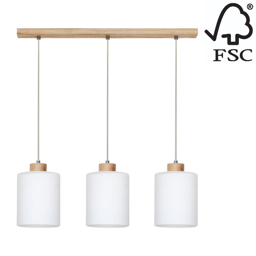 Lustr na lanku ZEFIR 3xE27/60W/230V dub – FSC certifikováno