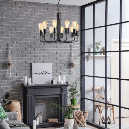 Lustr na řetězu 10xE27/60W/230V černá