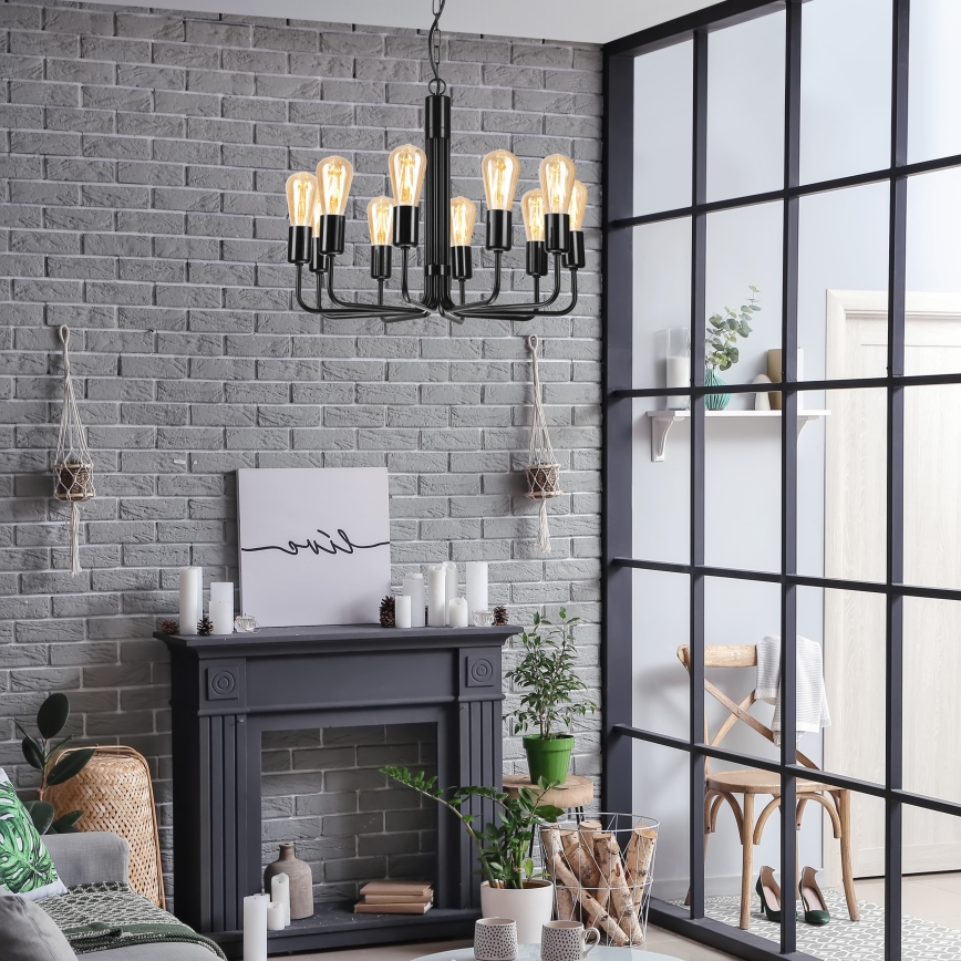 Lustr na řetězu 10xE27/60W/230V černá