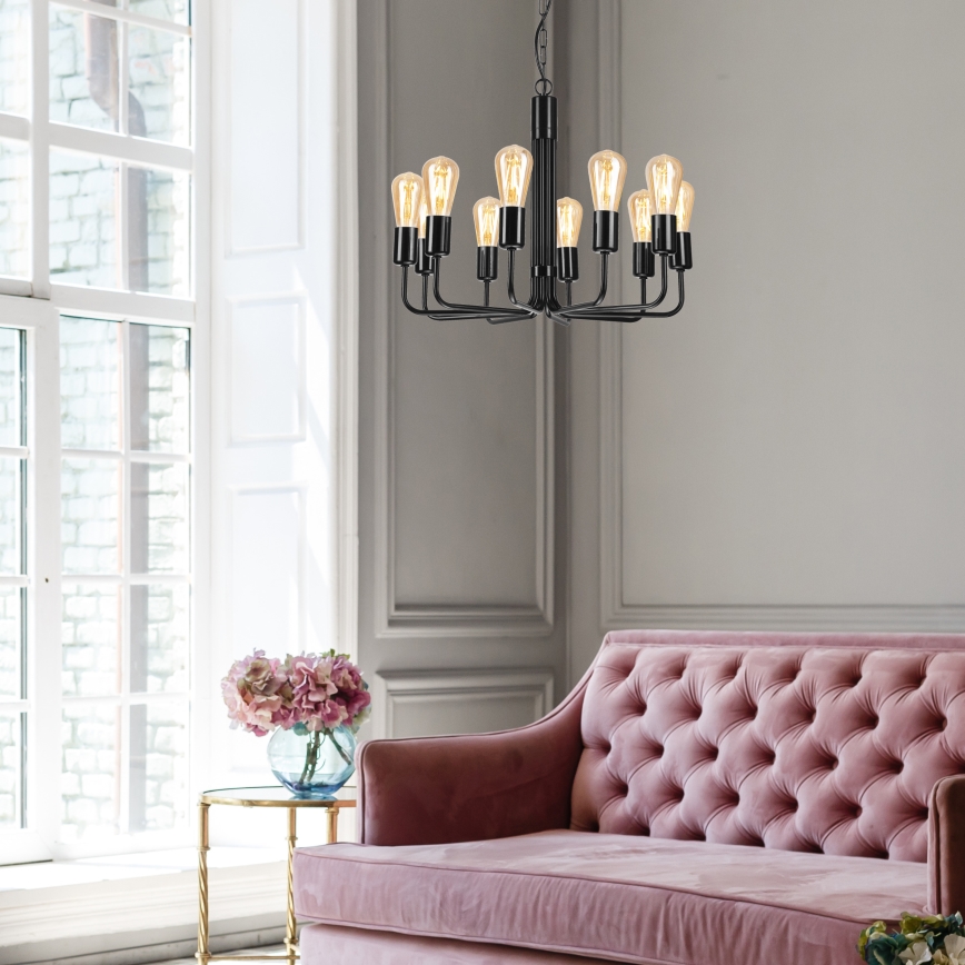 Lustr na řetězu 10xE27/60W/230V černá