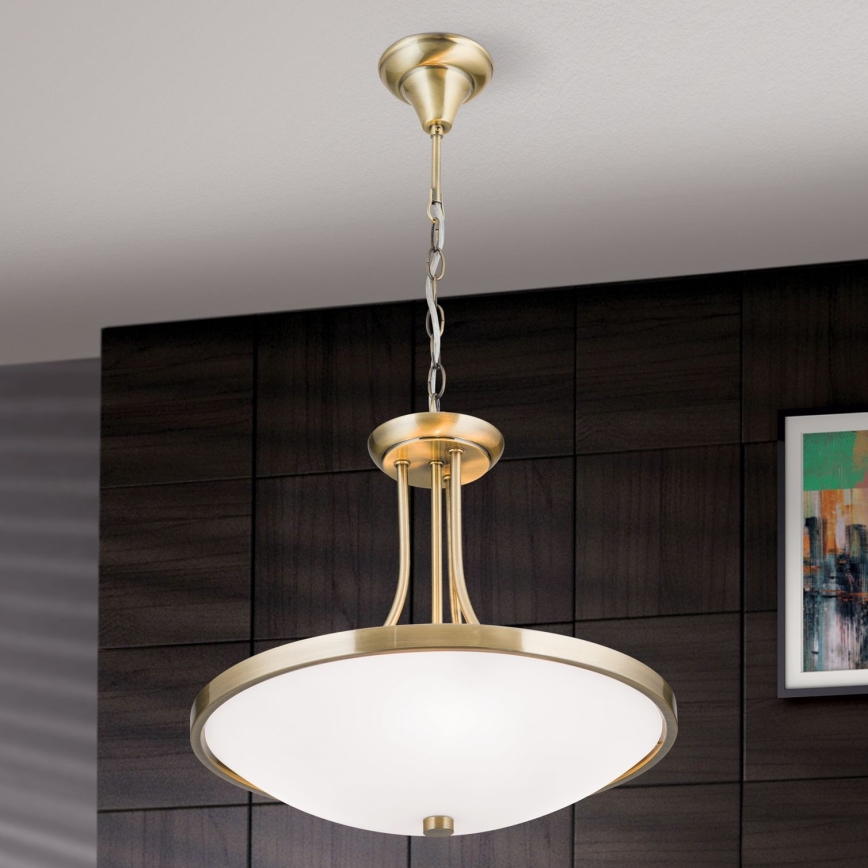 Lustr na řetězu AIDA 3xE27/60W/230V pr. 39,5 cm mosaz