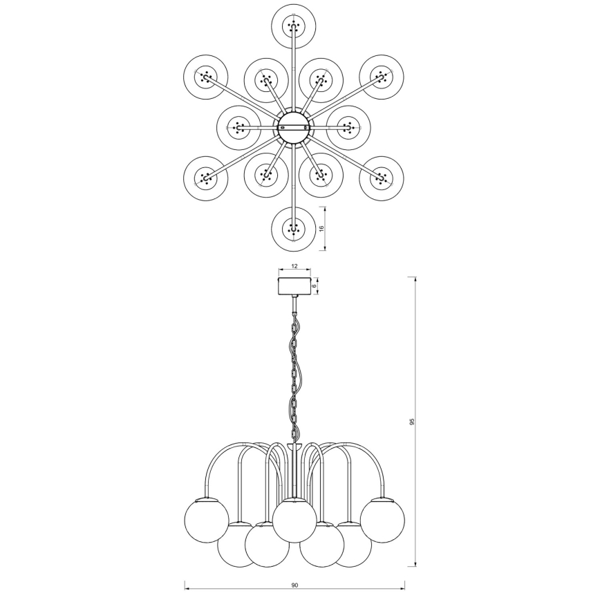 Lustr na řetězu CAMBRIDGE 12xE14/60W/230V černá