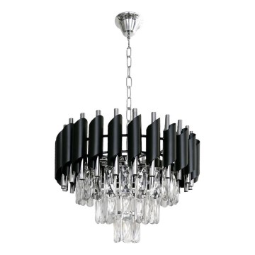 Lustr na řetězu CRISTAL 5xE14/10W/230V pr. 38 cm černá/matný chrom