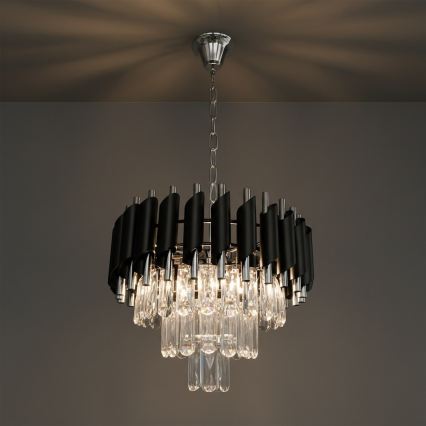 Lustr na řetězu CRISTAL 5xE14/10W/230V pr. 38 cm černá/matný chrom