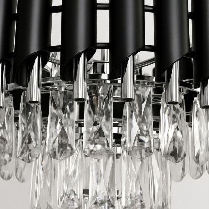 Lustr na řetězu CRISTAL 5xE14/10W/230V pr. 38 cm černá/matný chrom