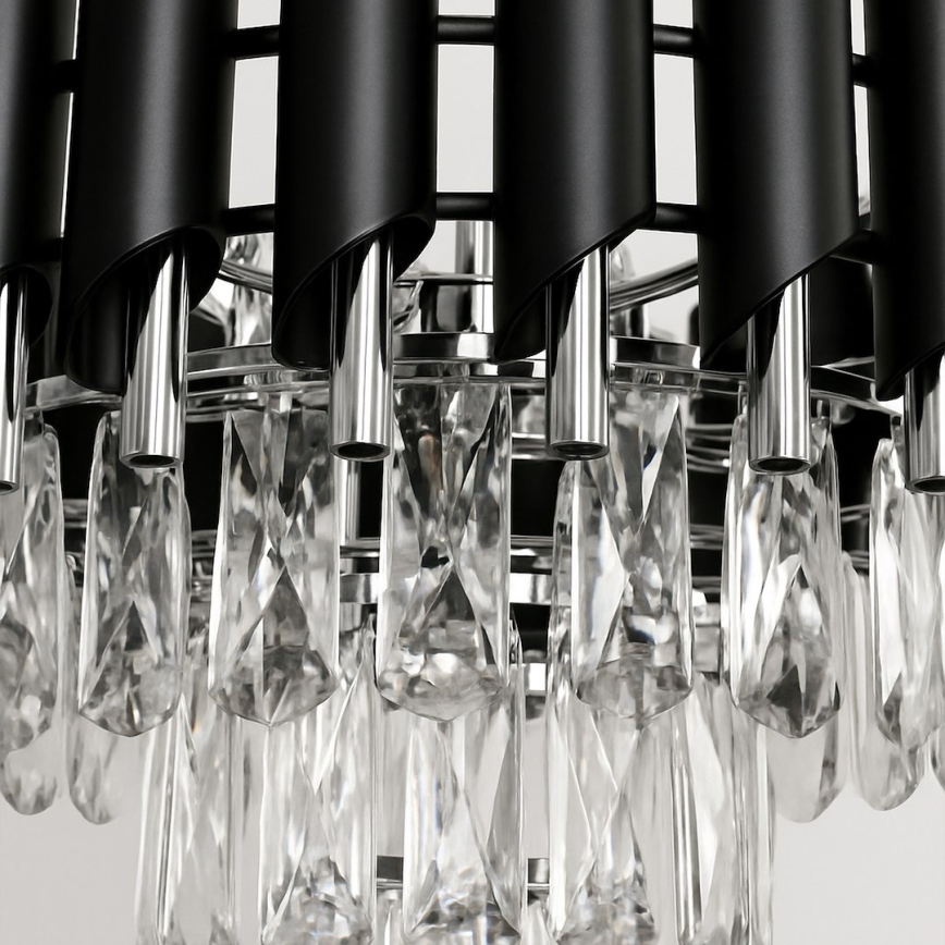 Lustr na řetězu CRISTAL 5xE14/10W/230V pr. 38 cm černá/matný chrom