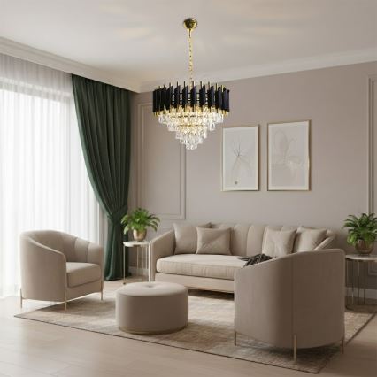 Lustr na řetězu CRISTAL 7xE14/10W/230V pr. 48 cm černá/zlatá