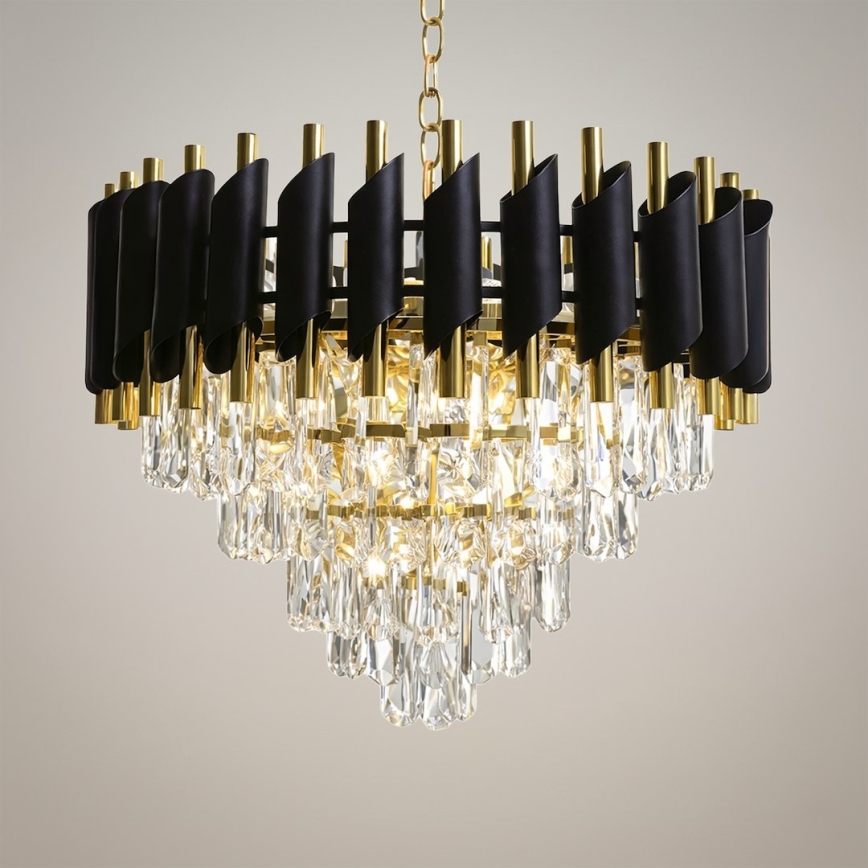 Lustr na řetězu CRISTAL 7xE14/10W/230V pr. 48 cm černá/zlatá