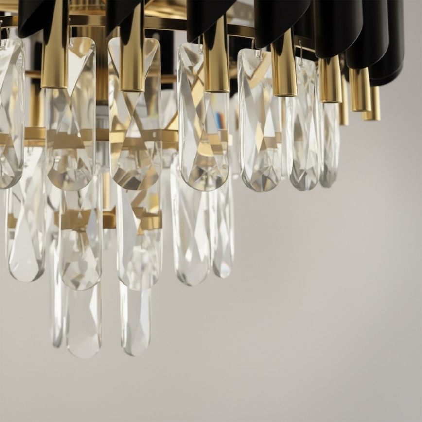 Lustr na řetězu CRISTAL 7xE14/10W/230V pr. 48 cm černá/zlatá