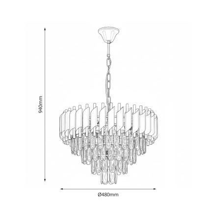 Lustr na řetězu CRISTAL 7xE14/10W/230V pr. 48 cm černá/zlatá