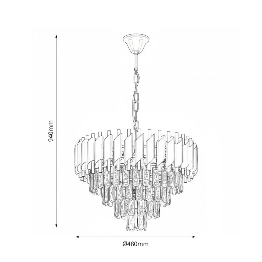 Lustr na řetězu CRISTAL 7xE14/10W/230V pr. 48 cm černá/zlatá