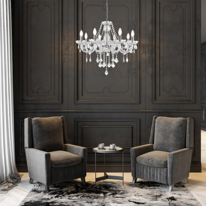 Lustr na řetězu CRISTALLO 8xE14/60W/230V lesklý chrom