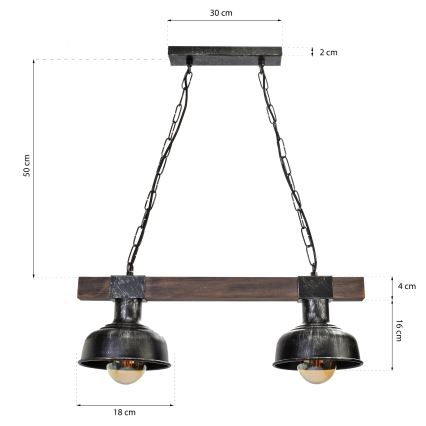 Lustr na řetězu FARO 2xE27/60W/230V