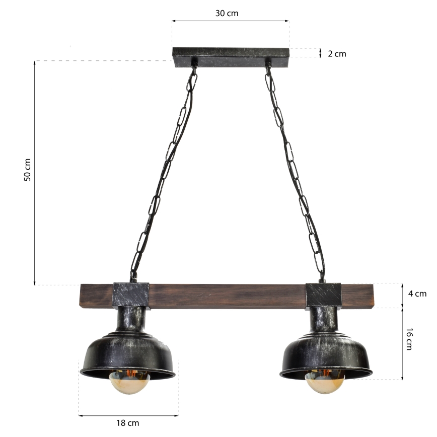 Lustr na řetězu FARO 2xE27/60W/230V