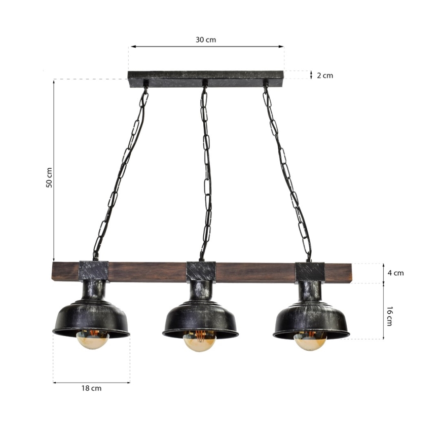 Lustr na řetězu FARO 3xE27/60W/230V