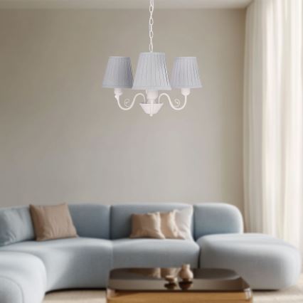 Lustr na řetězu FIREZ 3xE27/40W/230V bílá/šedá
