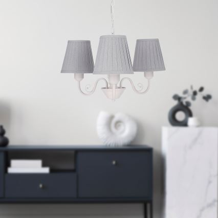 Lustr na řetězu FIREZ 3xE27/40W/230V bílá/šedá