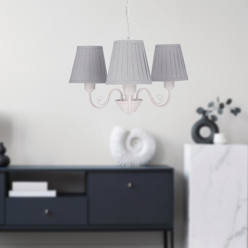 Lustr na řetězu FIREZ 3xE27/40W/230V bílá/šedá