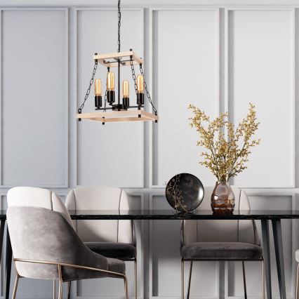 Lustr na řetězu JASPER 4xE27/60W/230V buk/béžová