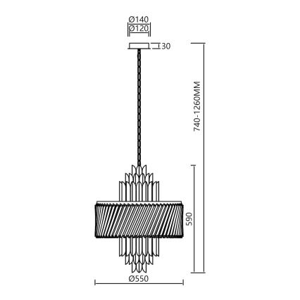 Lustr na řetězu MARGOT 9xE14/40W/230V pr. 55 cm zlatá