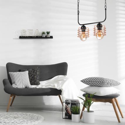 Lustr na řetězu MORGAN 2xE27/60W/230V černá/měděná
